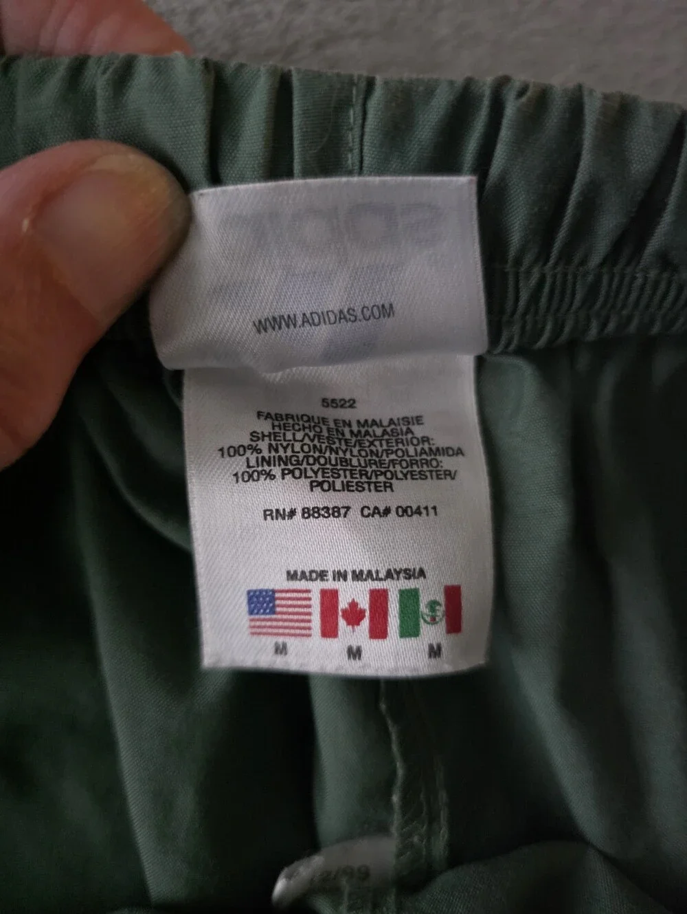 Vintage 90s Adidas Nylon Volley Shorts Olive Green 3-Stripe Men's M ART 275010